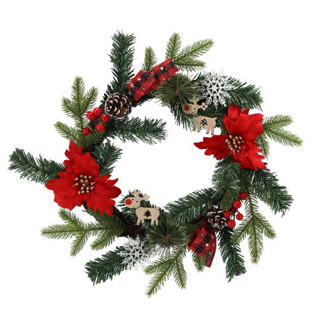 CHRISTMAS WREATH 40 CM RED WITH POINSETTIA