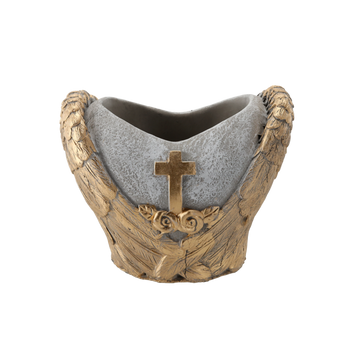 HEART CEMENT POT - GREY GOLD 21 X 14,5 X 17,5 CM