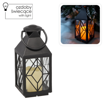 ŚWIĄTECZNY LAMPION 11 x 11 x 26,5 CM Z WKŁADEM LED CZARNY *2522