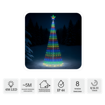 LED CONE CHRISTMAS TREE WITH STAR 3M 458L MULTICOLOR IP44