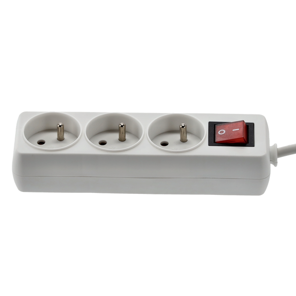 EXTENSION CORD POWER STRIP WITH SWITCH 3 SOCKETS 1.5M WHITE