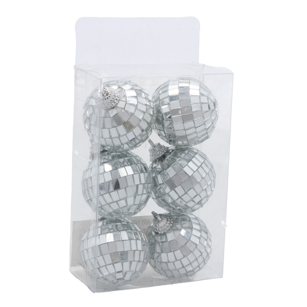 SET OF 6 MIRROR DECO BALLS SILVER 4 CM
