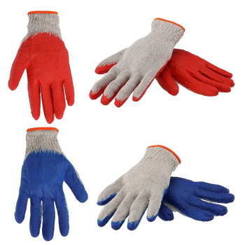 SET OF 10 GARDEN GLOVES RED/BLUE LATEX COATED