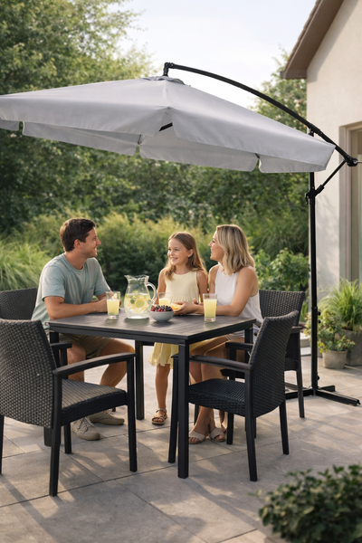 PARASOL OGRODOWY 3 M SZARY "BANANA" Z POKROWCEM Z LED