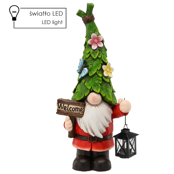 FIGURKA OGRODOWA - SKRZAT Z LAMPIONEM I NAPISEM "WELCOME" 26,3 x 17 x 57 cm LED *9101