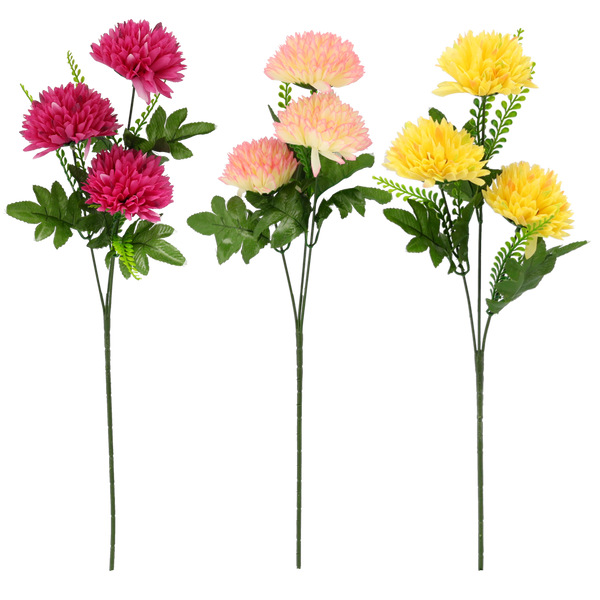 ARTIFICIAL BRANCH - CHRYSANTHEMUM WITH THREE FLOWERS ASSORTED COLOURS