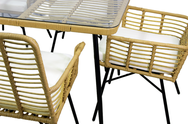 SET DE MOBILIER PENTRU GRĂDINĂ (MASĂ, 6 FOTOLII) - MARO, PERNE - BEJ *7466