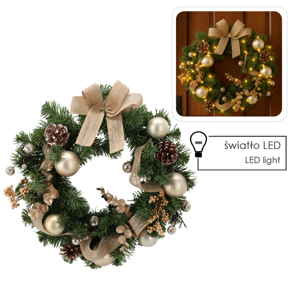 CHRISTMAS WREATH LED 40 CM GOLD