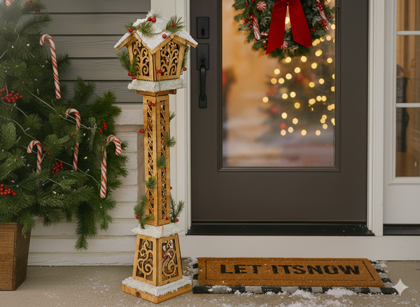 CHRISTMAS WOODEN BROWN LED LANTERN 16 x 16 x 85 CM