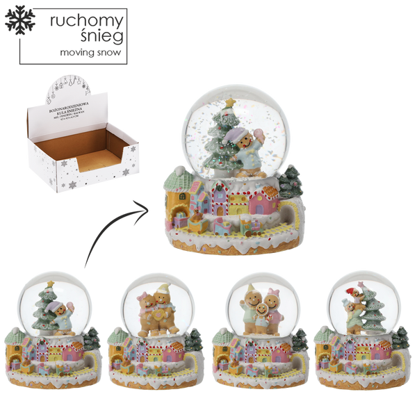 Vianočná snehová guľa - perníkové mestečko 5 x 5 x 7,5 CM MIX VZOROV disp=12ks *5706