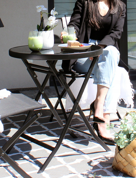 STOLIK OKRĄGŁY SKŁADANY 60 x 70 CM CZARNY *6636