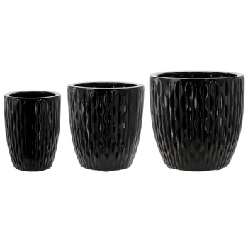 Set of 3 Ceramic Pot Covers 24.5, 32, 39 cm - Black