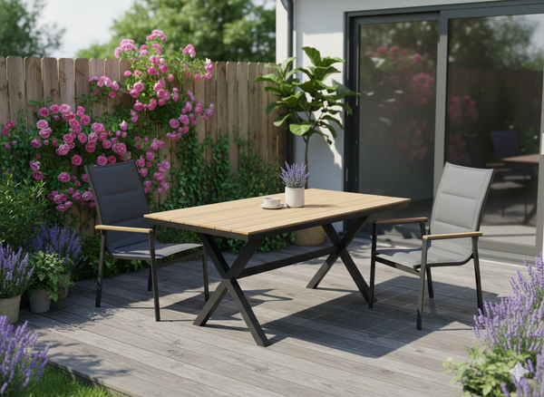 STÓŁ ALUMINIOWY OGRODOWY Z BLATEM POLYWOOD 180 x 100 x 75 CM CIEMNY SZARY