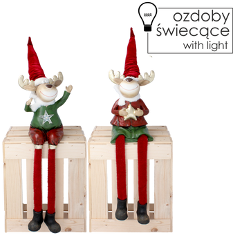 CHRISTMAS FIGURINE - REINDEER SITTING BOY / GIRL WITH HANGING LEGS 60CM LED