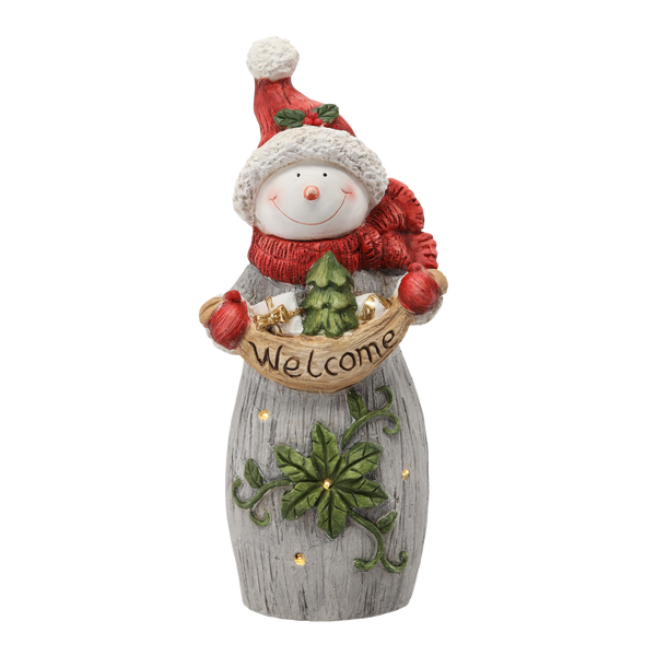 FIGURINE OF THE NATIVITY SCENE - SNOWMAN WITH THE INSCRIPTION "WELCOME" 26 X 22 X 55 CM LED