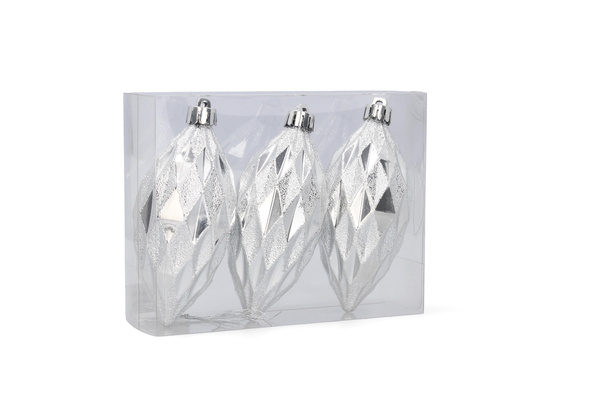 SET OF 3 OBLONG BAUBLES 10 CM RED/GOLD/SILVER