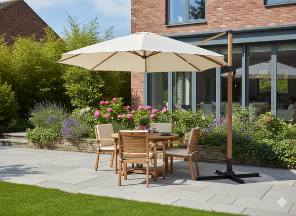 PARASOL OGRODOWY 3 x 3 M BEŻOWY "ROMA" Z POKROWCEM - WOOD EFFECT