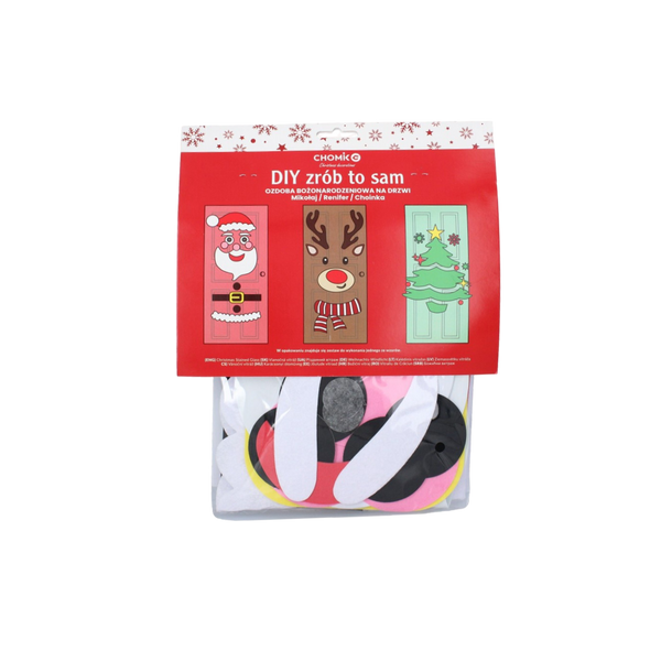 ORNAMENT DE CRĂCIUN PENTRU UȘĂ "FĂ-O ÎNSUȘI" BRAZI/MOȘ CRĂCIUN/RENIFER ambalaj=12buc *7106