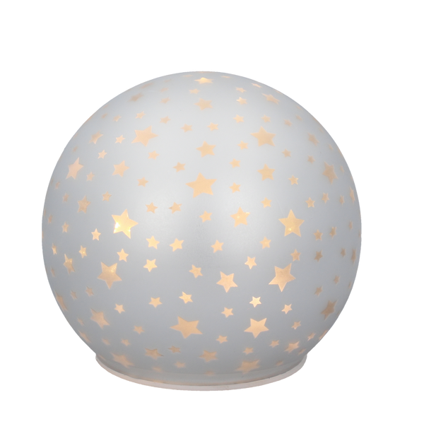 SKLENĚNÁ OZDOBIČKA - BÍLÁ S HVĚZDIČKAMI LED 12 x 11 CM balení=4ks *1839