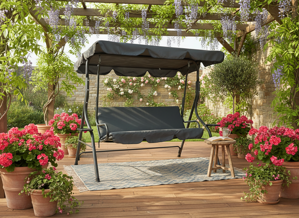 HUŚTAWKA OGRODOWA 170 x 110 x 153 cm ANTRACYT BEZ PODN. Z PODSTAWKAMI NA KUBEK 