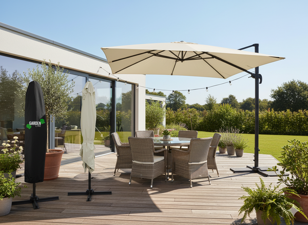 PARASOL OGRODOWY "MINI ROMA" 2,5 x 2,5 M BEŻOWY Z POKROWCEM 