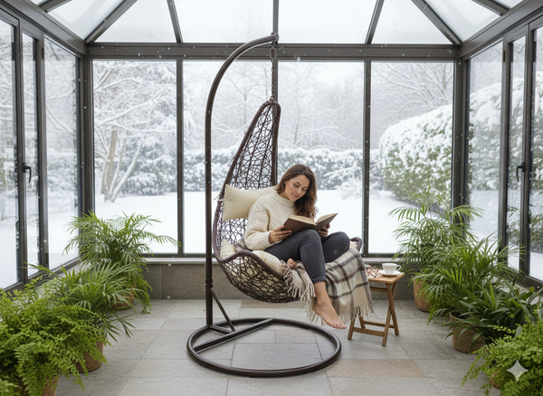 FOTEL WISZĄCY CIEMNY BRĄZ, PODUSZKA - KREM , RAMA - CIEMNY BRĄZ, POŁÓWKA