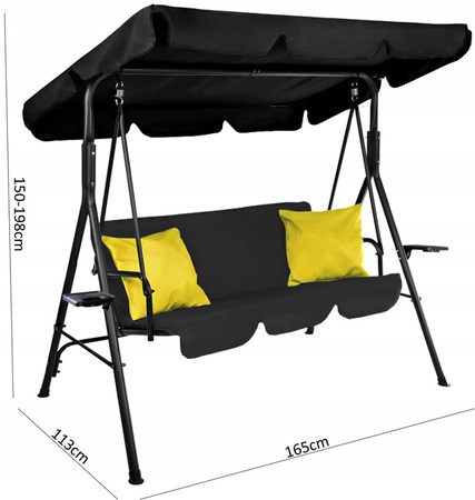 HOTAȚĂ DE GRĂDINĂ A-TYPE 170 x 118 x 153 cm NEAGRĂ CU PERNE GALBENE ȘI SUSTINERI PENTRU CUPS *9689