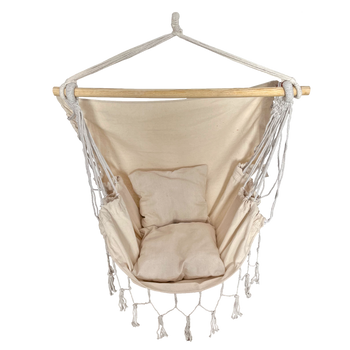 HAMAK - HOUPAČKA - BRAZILSKÉ VISELÉ KRESLO BOHO 130 x 100 CM BEŽOVÉ *3316