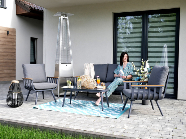 ALUMINUM FURNITURE SET ( SOFA + 2 ARMCHAIRS + TABLE ) GREY + GREY CUSHIONS