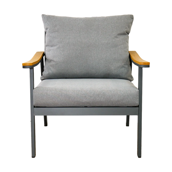 SADA HLINÍKOVÝCH NÁBYTKŮ "LUBLANA" (ROHOVÁ SOFA + 2 KŘESLA + STOLEK) ŠEDÁ + ŠEDÉ POLŠTÁŘE *9545