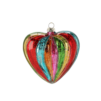 GLASS ORNAMENT - RAINBOW HEART 10 X 4.6 CM