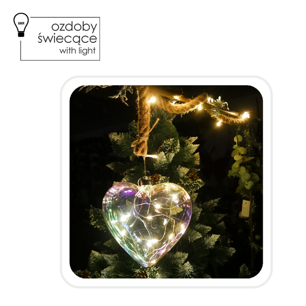OZDOBA SZKLANA 17 x 5.5 x 17 CM LED - SERCE NA JUTOWYM SZNURKU opak=4szt *2751