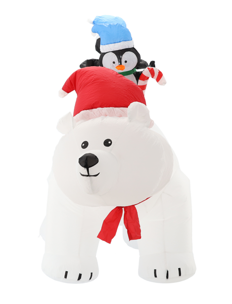INFLATABLE POLAR BEAR WITH PENGUINS LED 200 CM