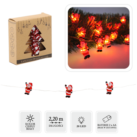 LED LIGHT CHAIN - SANTA CLAUSES 20 L BATTERY-POWERED