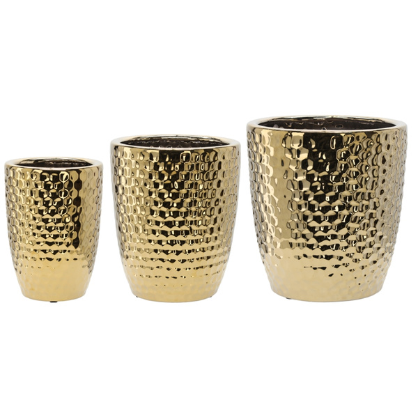 Set of 3 Ceramic Pot Covers 25.5, 31.5, 39 cm - Gold