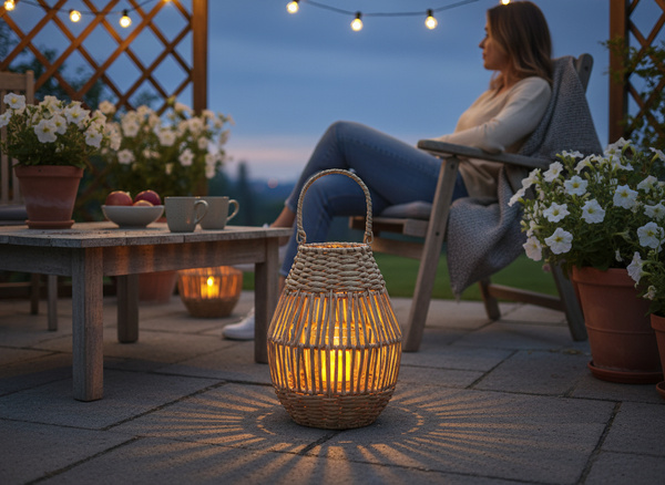 LAMPION 20 x 26 CM Z WKŁADEM SZKLANYM - NATURALNY