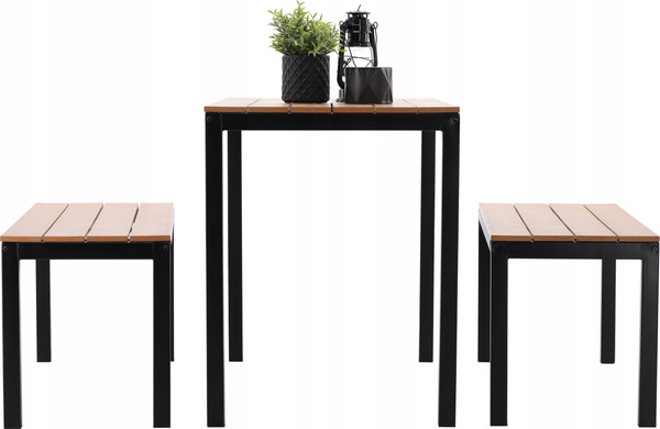 ZESTAW MEBLI OGRODOWYCH STÓŁ 110 x 58.5 x 75.5 CM + 2 ŁAWKI 110 x 39 x 45 CM BRĄZOWY *0858