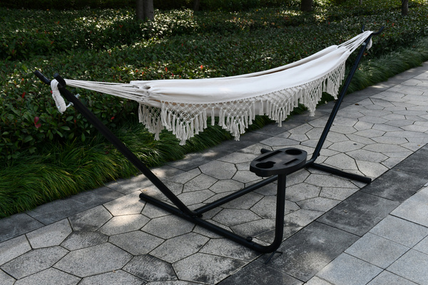 HAMAK Z FRĘDZLAMI BOHO 200 x 150 CM BEŻOWY/SZARY