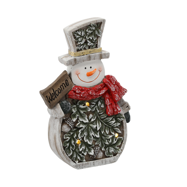 FIGURKA BOŽÍHO NAROZENÍ - SNEHULÁK S LISTY 25,5 X 9,5 X 37,5 CM LED *1193