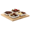 SET FOR SERVING APPETIZERS - 4 SQUARE PORCELAIN BOWLS WITH BAMBOO BOARD 22X22X3,5CM