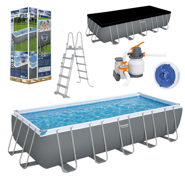 PISCINA REGLABILĂ 6,40 X 2,74 X 1,32 M (PISCINA, POMPĂ CU SAND, SCARĂ, CAPAC, DISTRIBUITOR) 