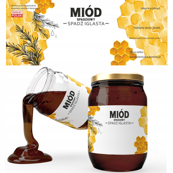 KPL. 100 ETYKIET MIÓD SPADZIOWY - SPADŹ IGLASTA 154 x 60 MM *8221