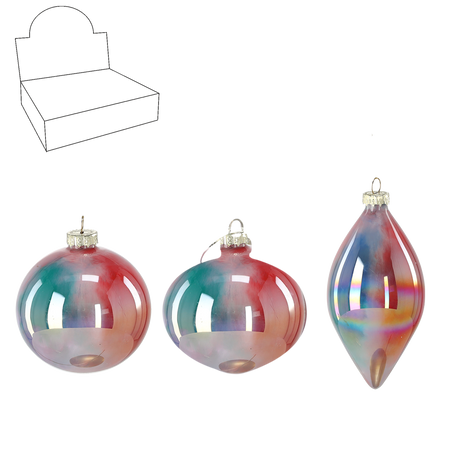 IRIDESCENT GLASS ORNAMENT MIXED PATTERNS