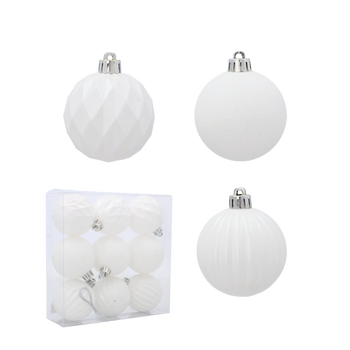 SET OF 9 BAUBLES 6 CM WHITE