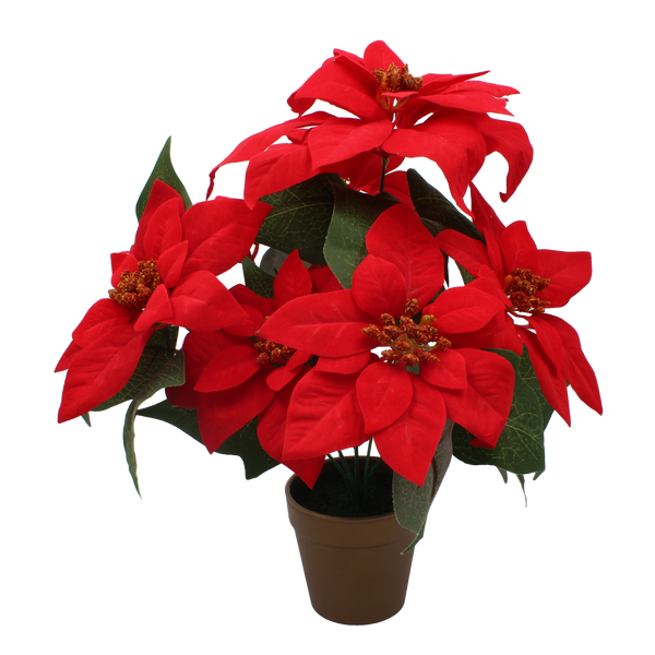 UMELÝ KVET - BETLEHEMSKÁ HVIEZDA 38 CM V ZLATÉM KVETINÁČI ČERVENÁ *3810