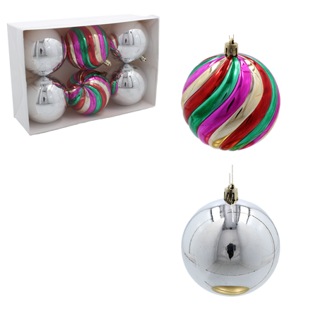 SET OF 6 CHRISTMAS TREE ORNAMENTS - MIX OF DESIGNS 8CM