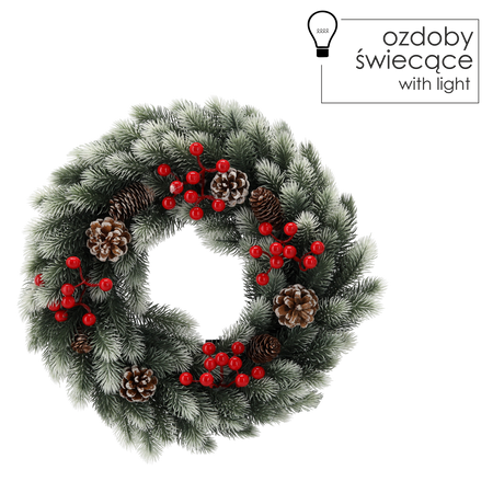 CHRISTMAS WREATH 40 LED WHITE-GREEN WITH PINECONES