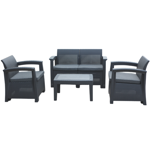 ZESTAW MEBLI OGRODOWYCH - ANTRACYT (2 FOTELE, STOLIK, SOFA) *6454