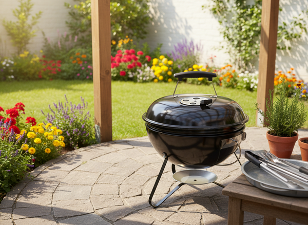 GRILL WĘGLOWY KULISTY NA NÓŻKACH Z POKRYWĄ 37 x 28/44 CM