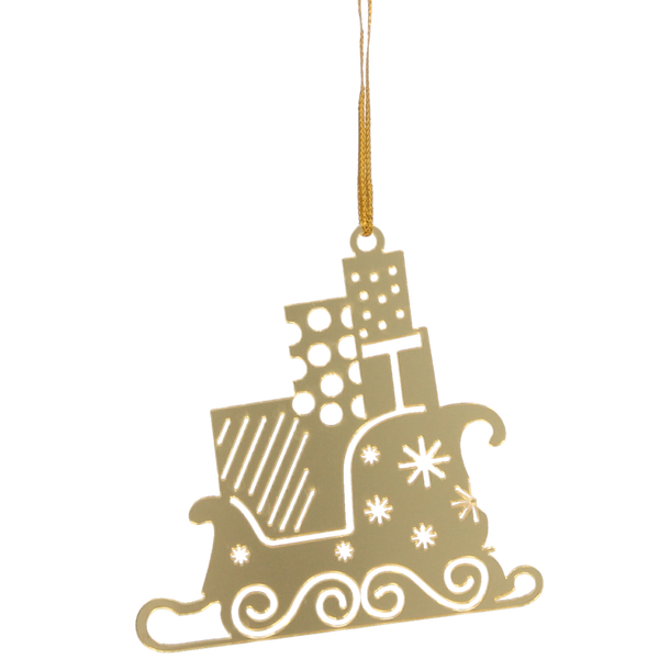 SET OF 3 CHRISTMAS TREE DECORATIONS - SANTA CLAUS'S GOLDEN SLEIGH 8 x 8 CM